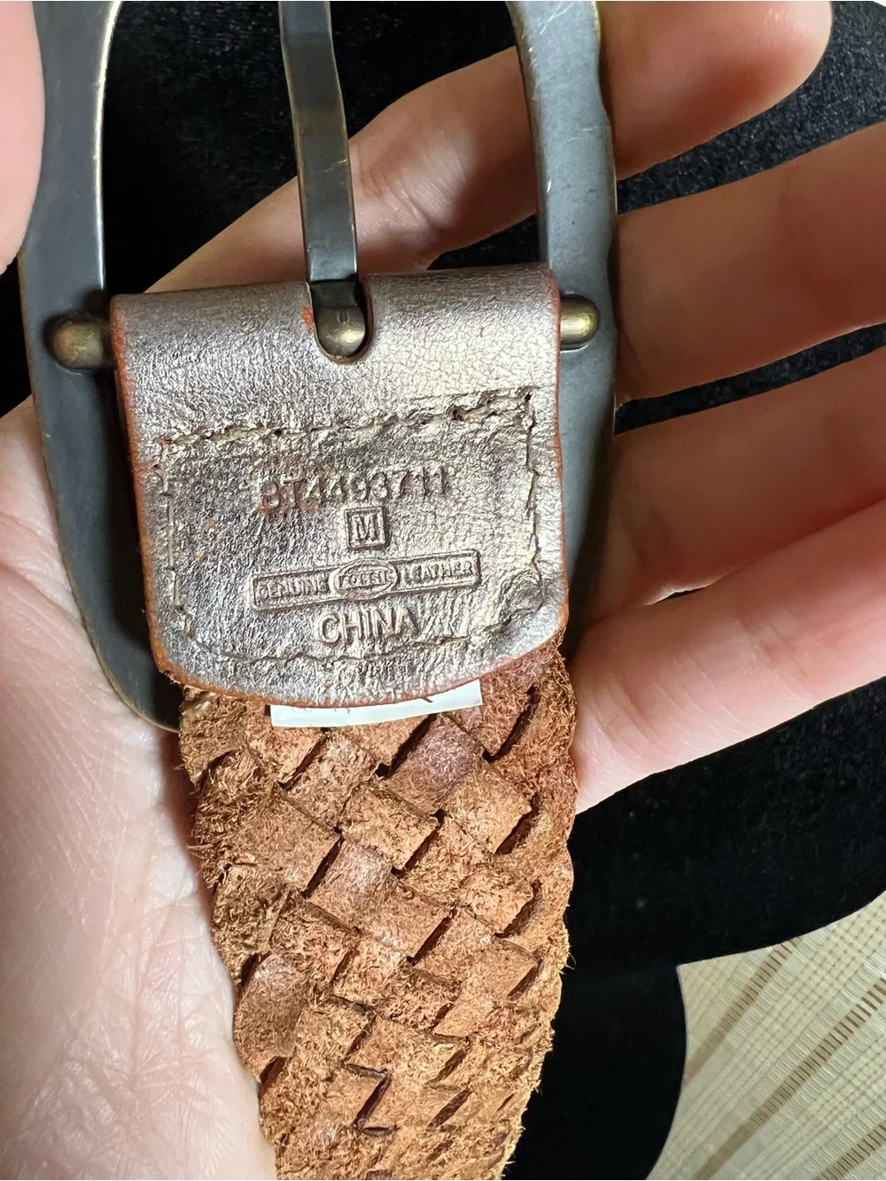 Vintage Fossil Metallic Bronze Woven Leather Belt Size Medium Boho Y2K Wide